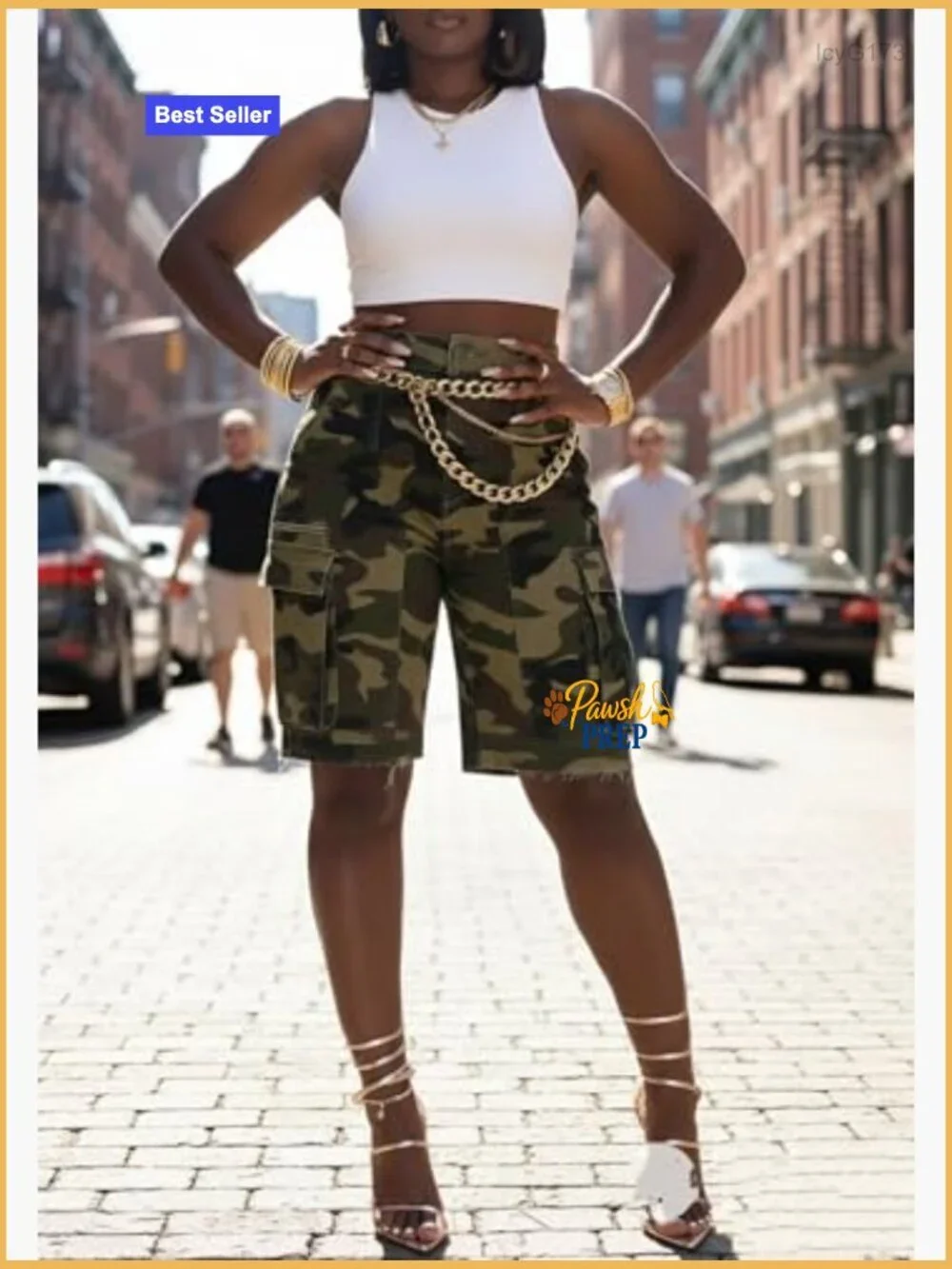 High Waisted Distressed Cargo Shorts with Pockets, Straight Leg, Jean Shorts